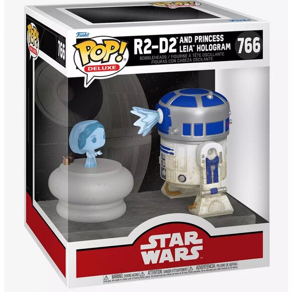Funko Star Wars Pop! Deluxe #766: R2-D2 & Princess Leia Hologram Figures - NEW - Picture 1 of 2